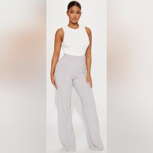 Fashion Nova White Top and Gray Trousers Set